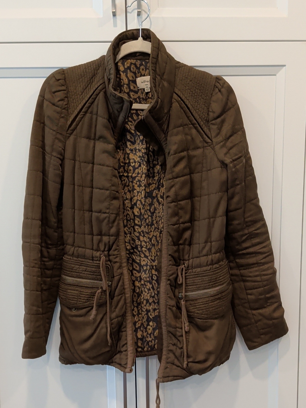 Wilfred Brown Quilted Puffer Jacket with Leopard Lining